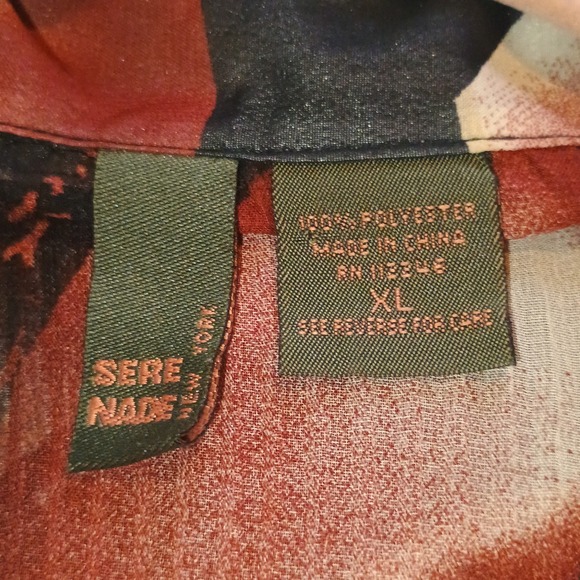 Sere Nade New York Abstract Print‎ Pleated Long Sleeve Button Down Blouse - Picture 9 of 9